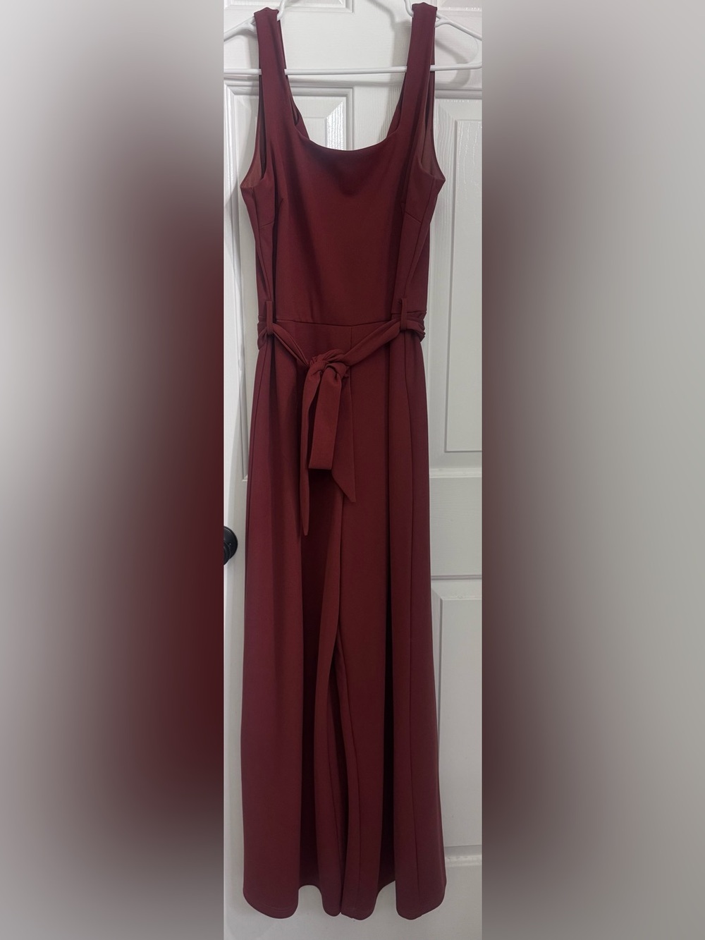 She + Sky Sleeveless Tie-Waist Jumpsuit in Burgundy